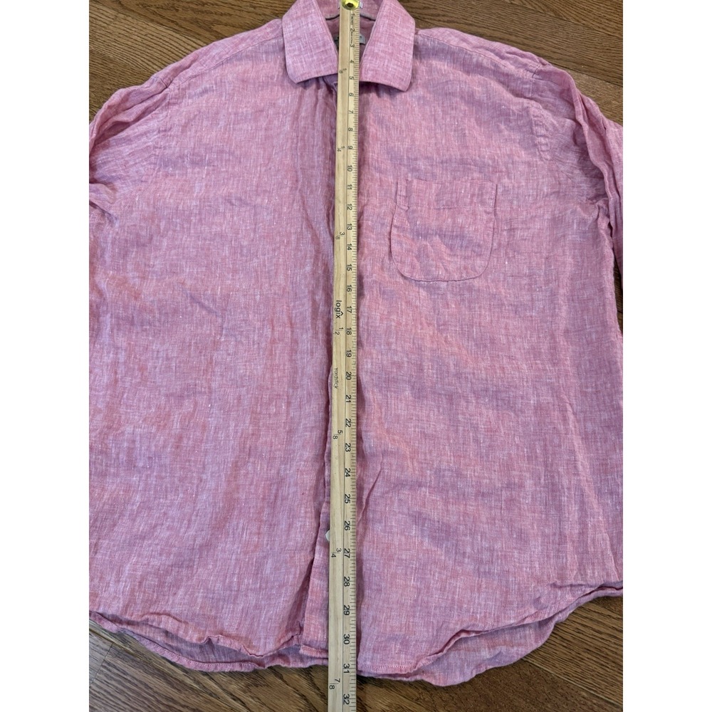 Peter Millar crown cool Dress shirt mens Size XL red 100% linen long sleeve - Picture 6 of 6